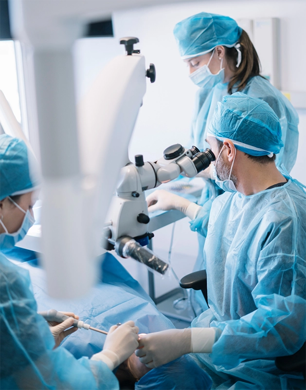 Dental team performing a procedure on a patient