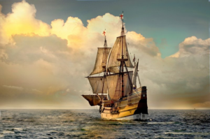 The Mayflower crossing the Atlantic